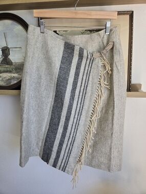 Lauren Ralph Lauren Blanket Skirt With Leather Buckle And Fringe | Size 12